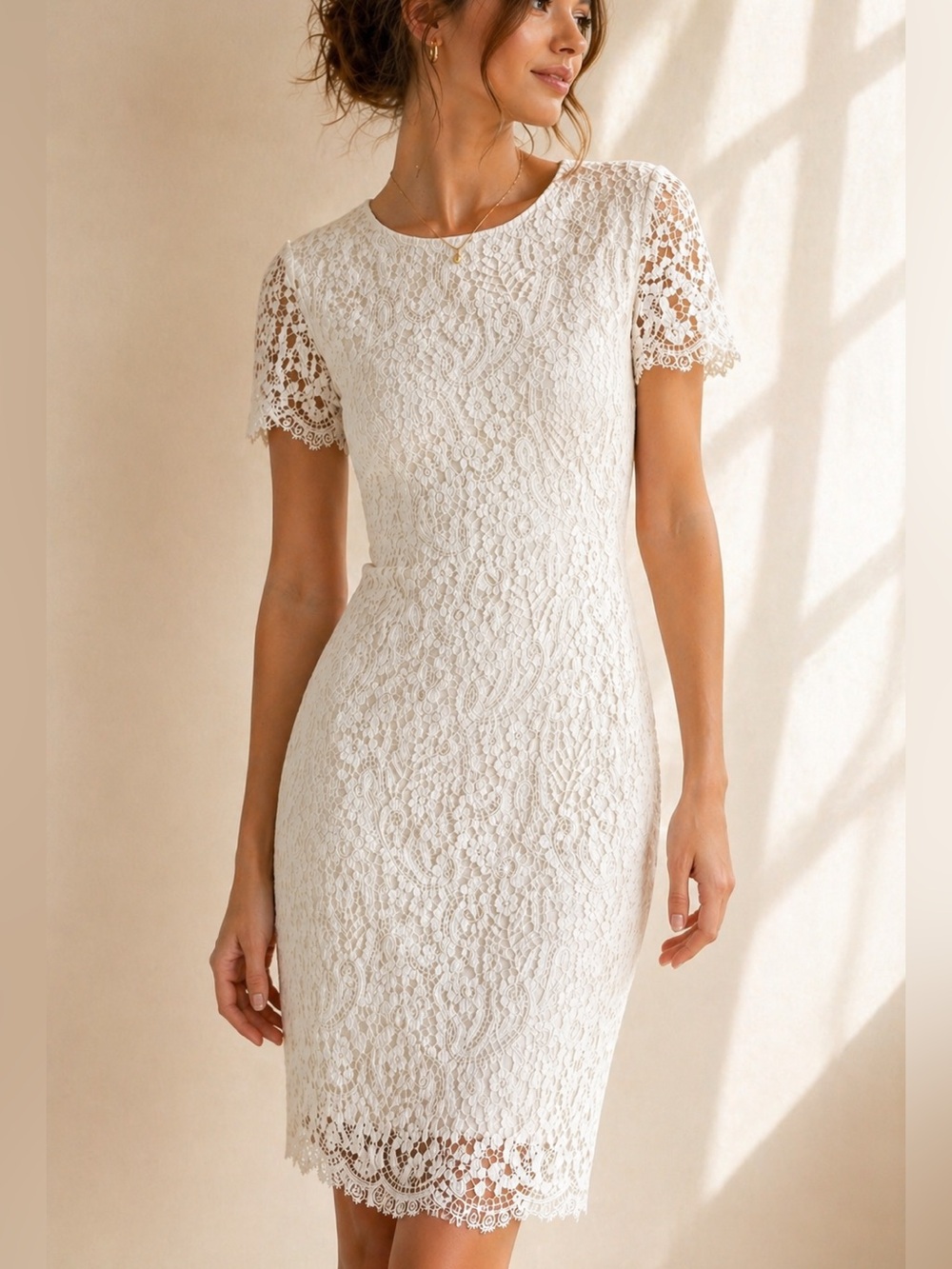 Lauren Ralph Lauren Ivory Lace Midi Sheath Dress